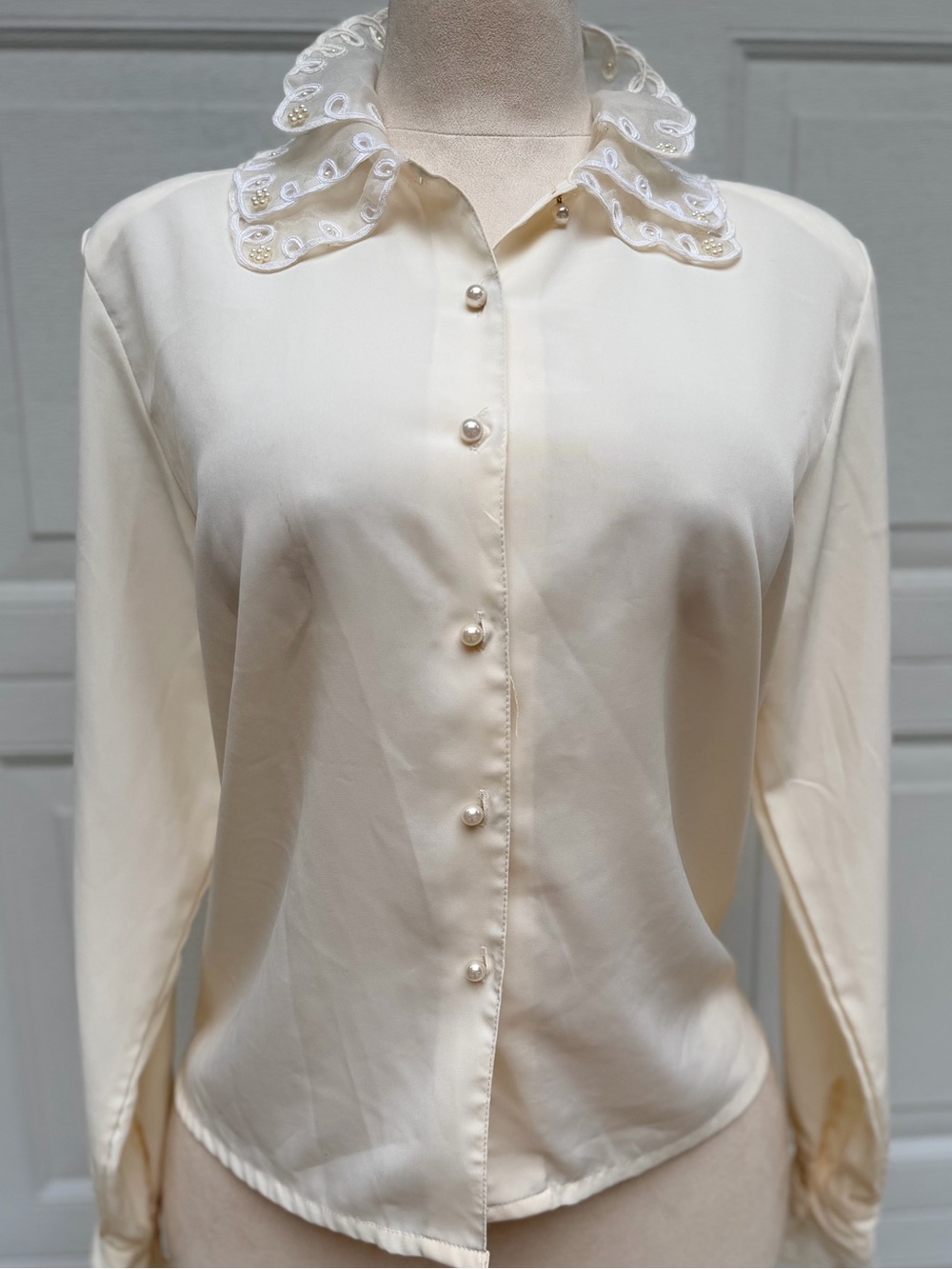 Young Edwardian  Size 10 Ivory Pearl Embellished Soutache Collar Coquette Blouse